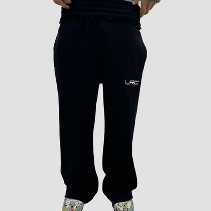 BLACK BAGGY LAYERED WAIST SWEATPANTS