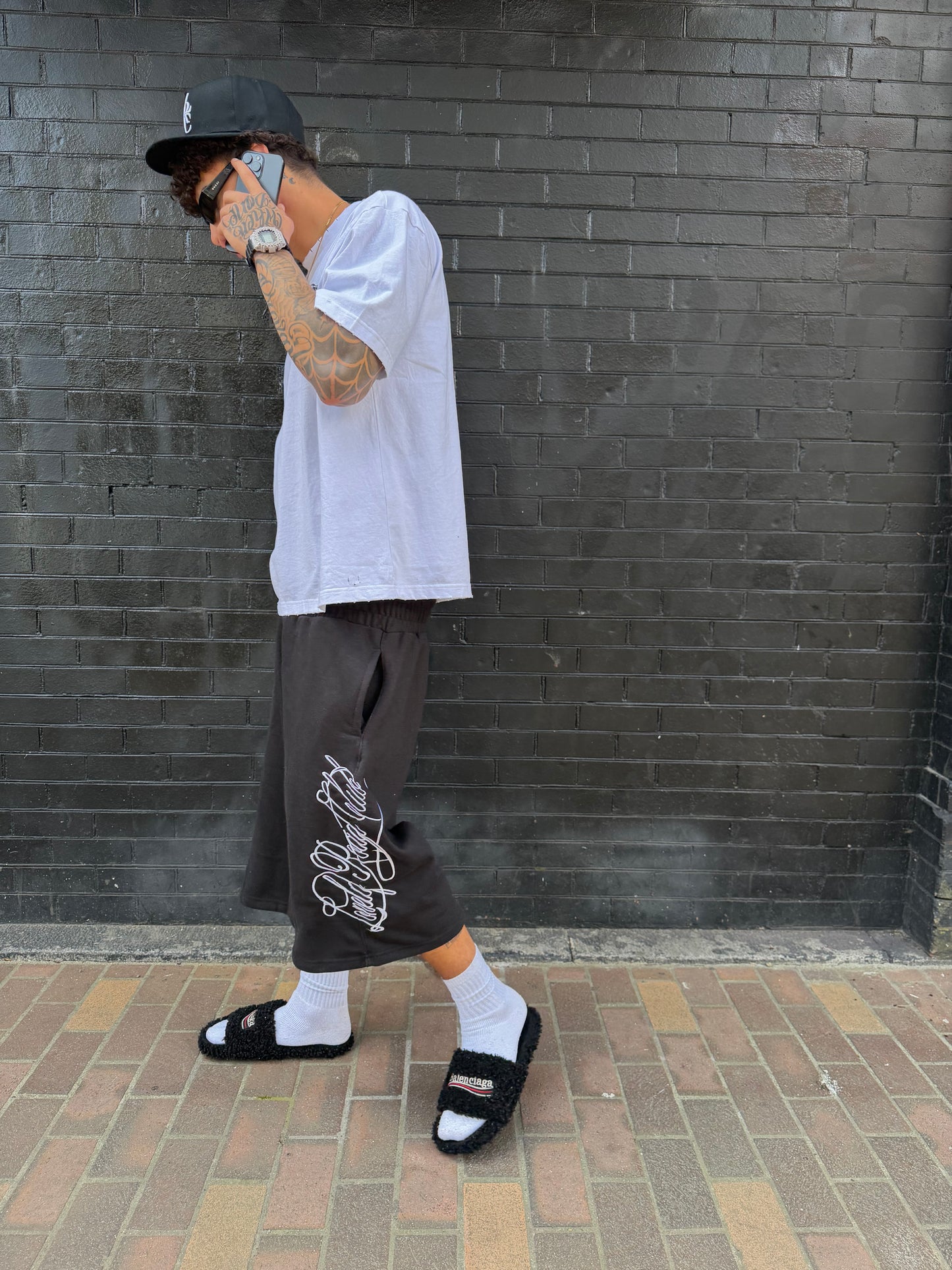 BAGGY FRENCH TERRY EMBROIDERD SHORTS BLACK