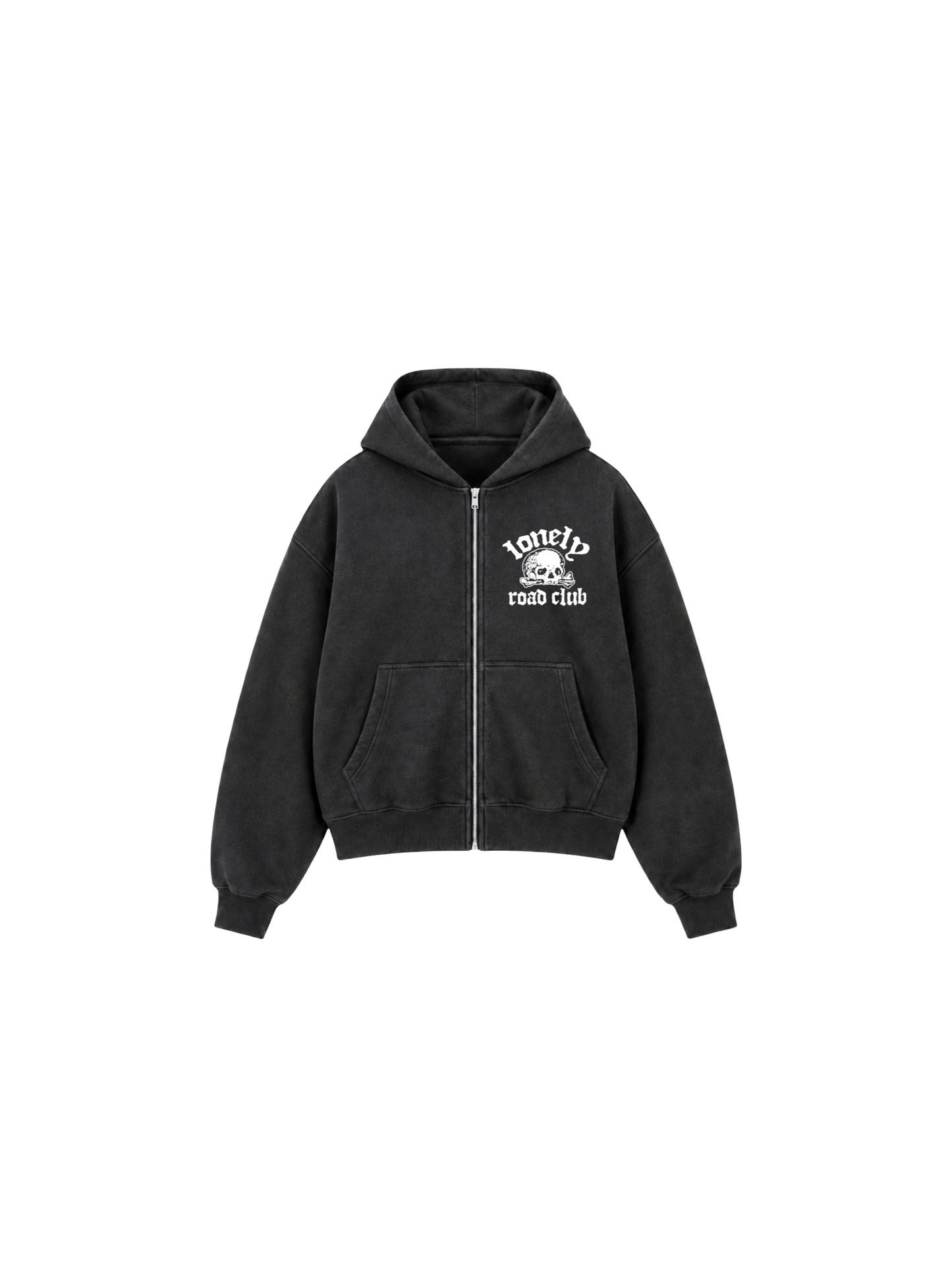 SKULL ZIP UP HOODIE WASHED BLACK