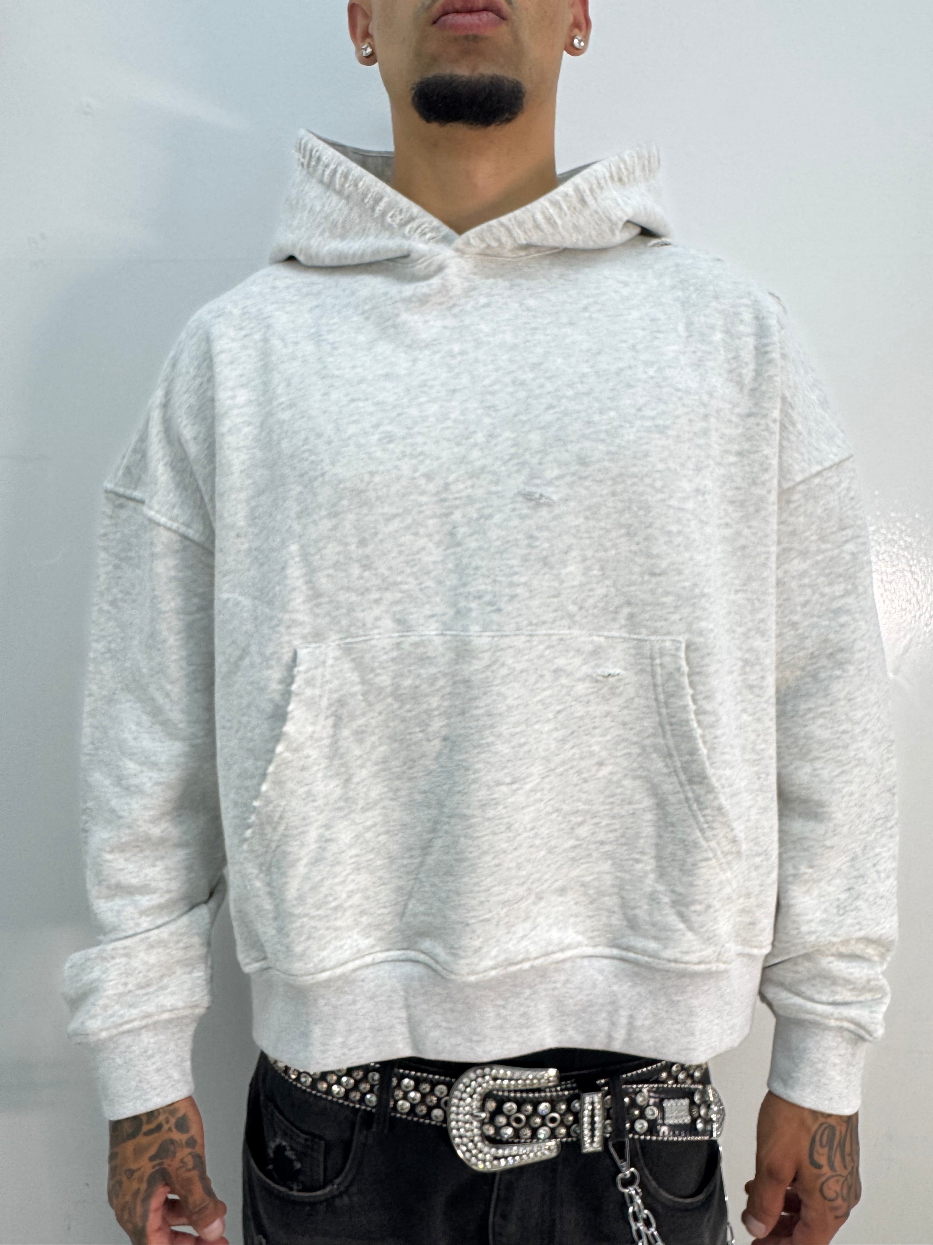 THRASHED EMBROIDERD HOODIE GREY