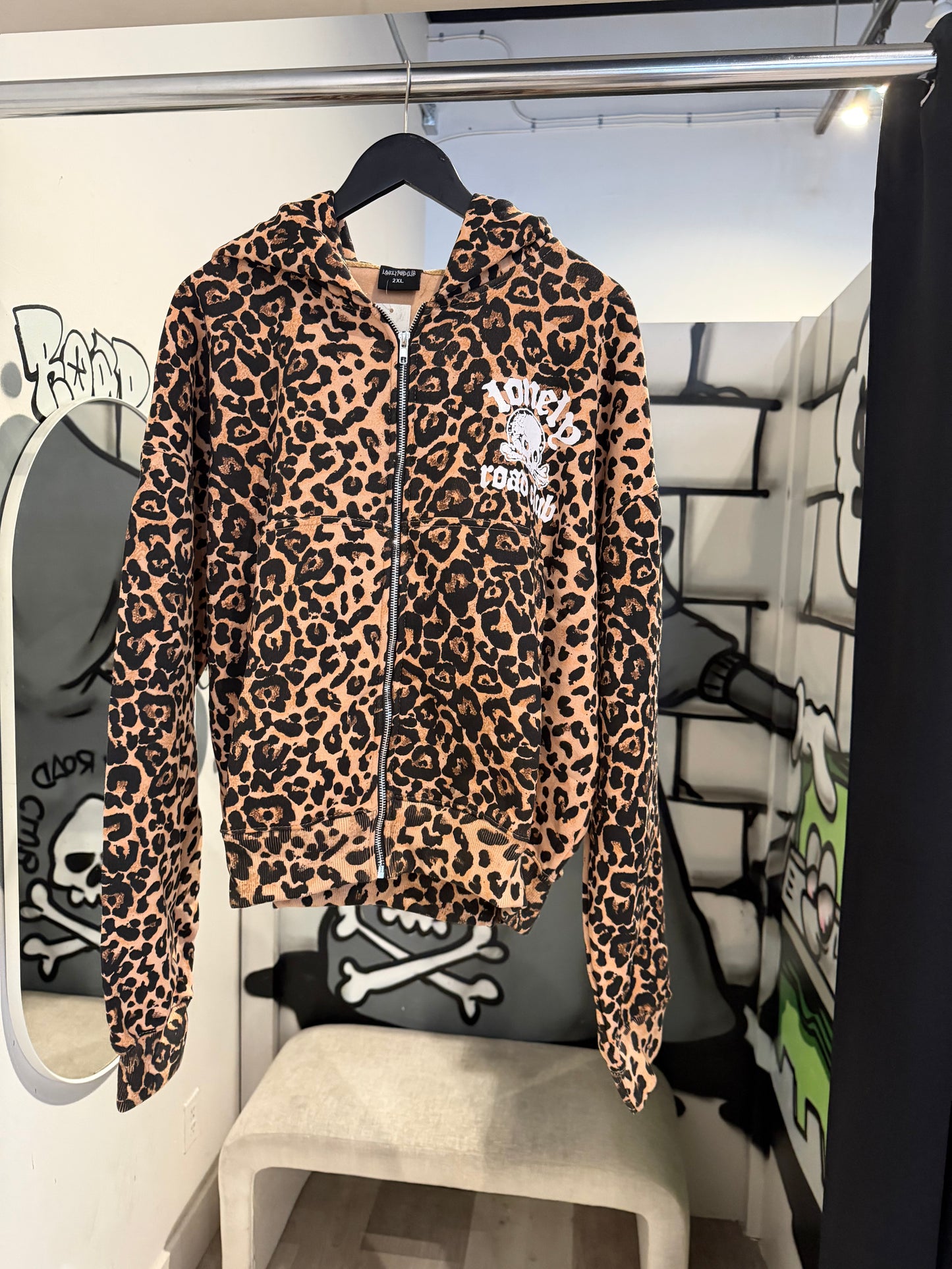SKULL CHEETAH ZIP-UP HOODIE