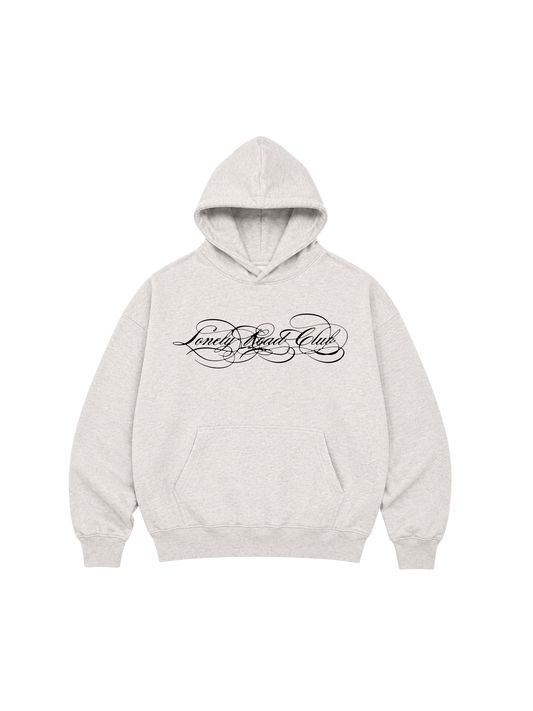 CURSIVE LOGO PULL OVER GREY HOODIE