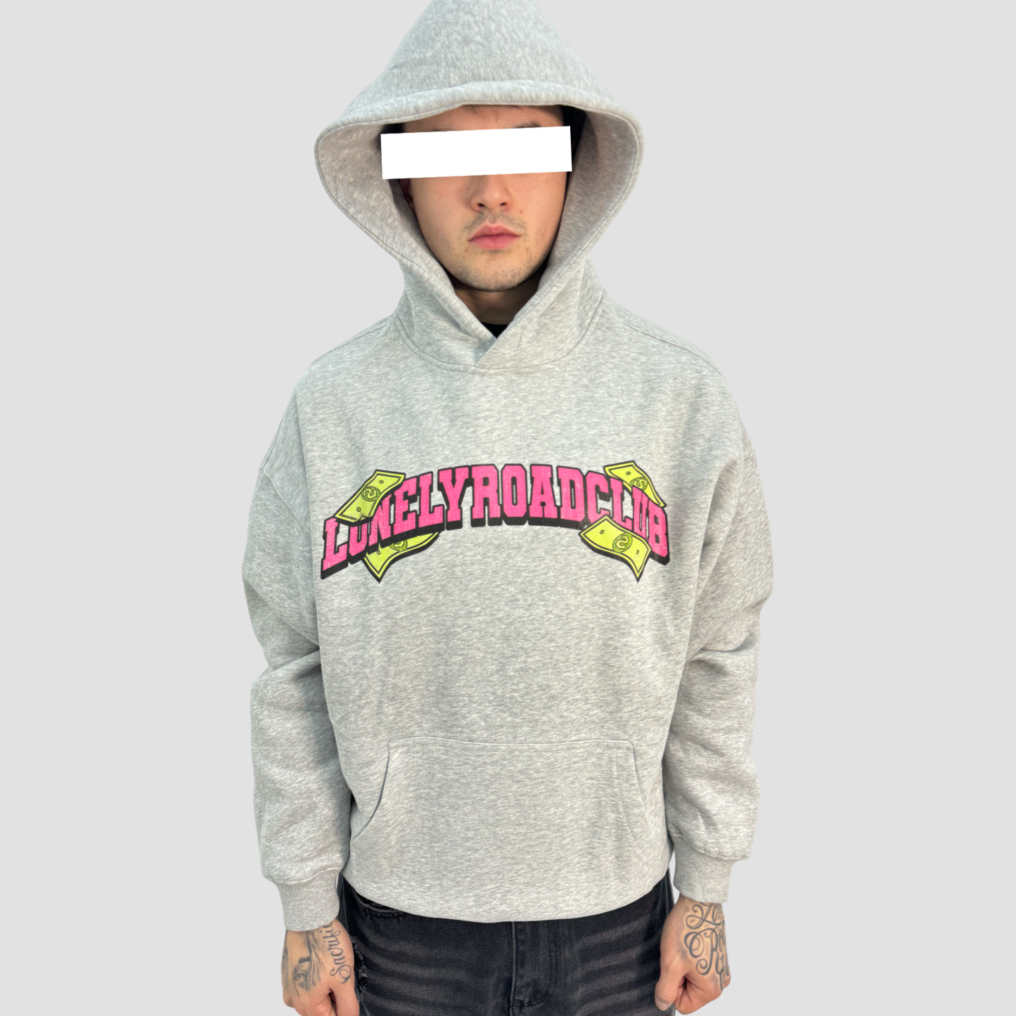 MONEY FALLING GREY PULLOVER HOODIE