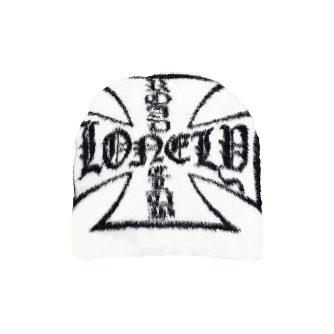 MOHAIR CROSS BEANIE WHITE