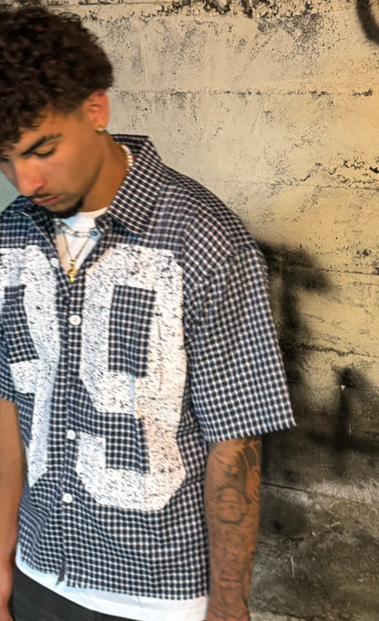 DISTRESSED 99 BLUE PLAID SHIRT