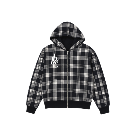 PLAID ZIP-UP HOODIE BLACK