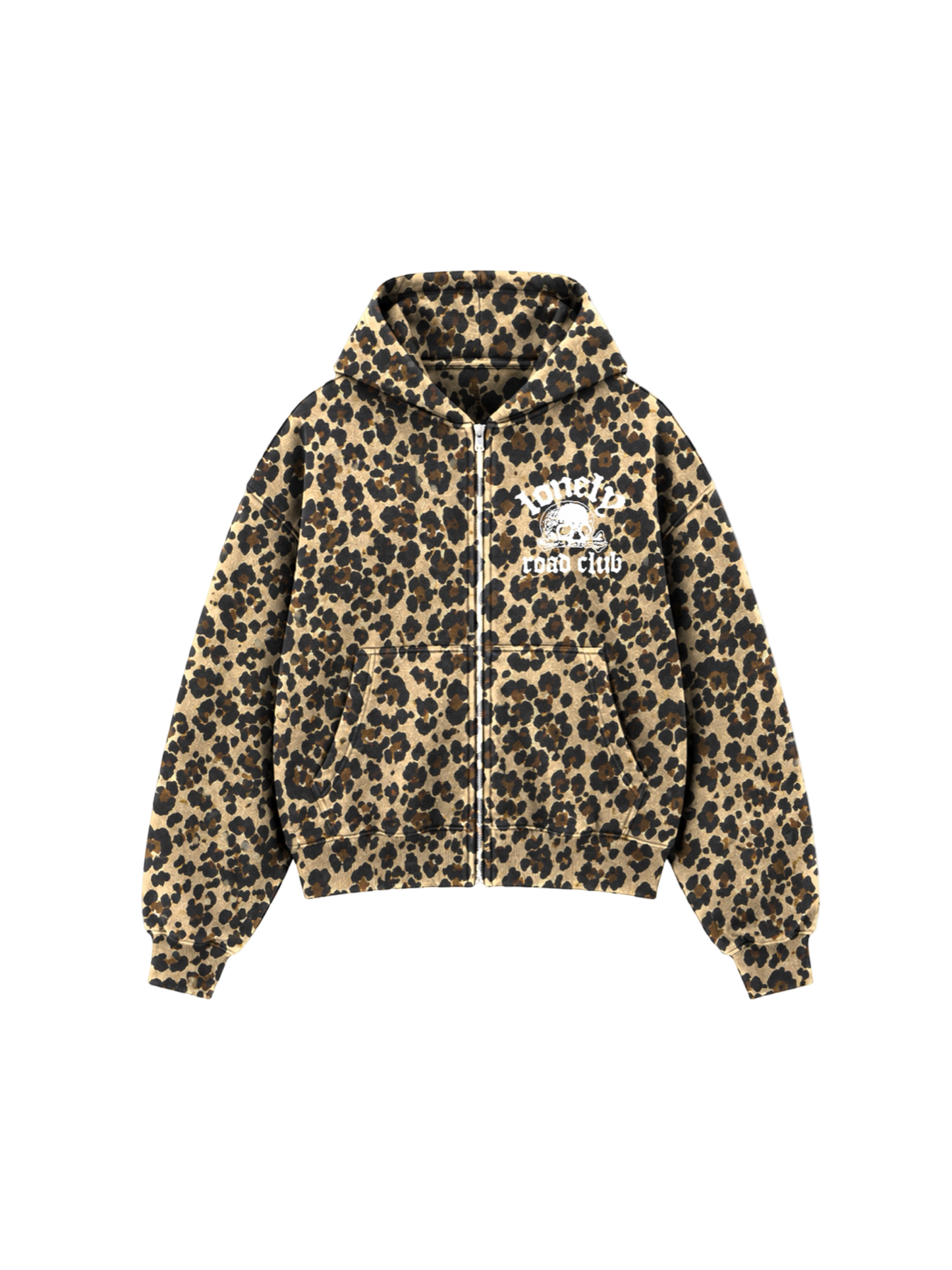 SKULL CHEETAH ZIP-UP HOODIE