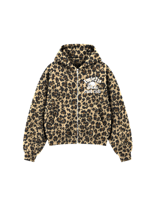 SKULL CHEETAH ZIP-UP HOODIE