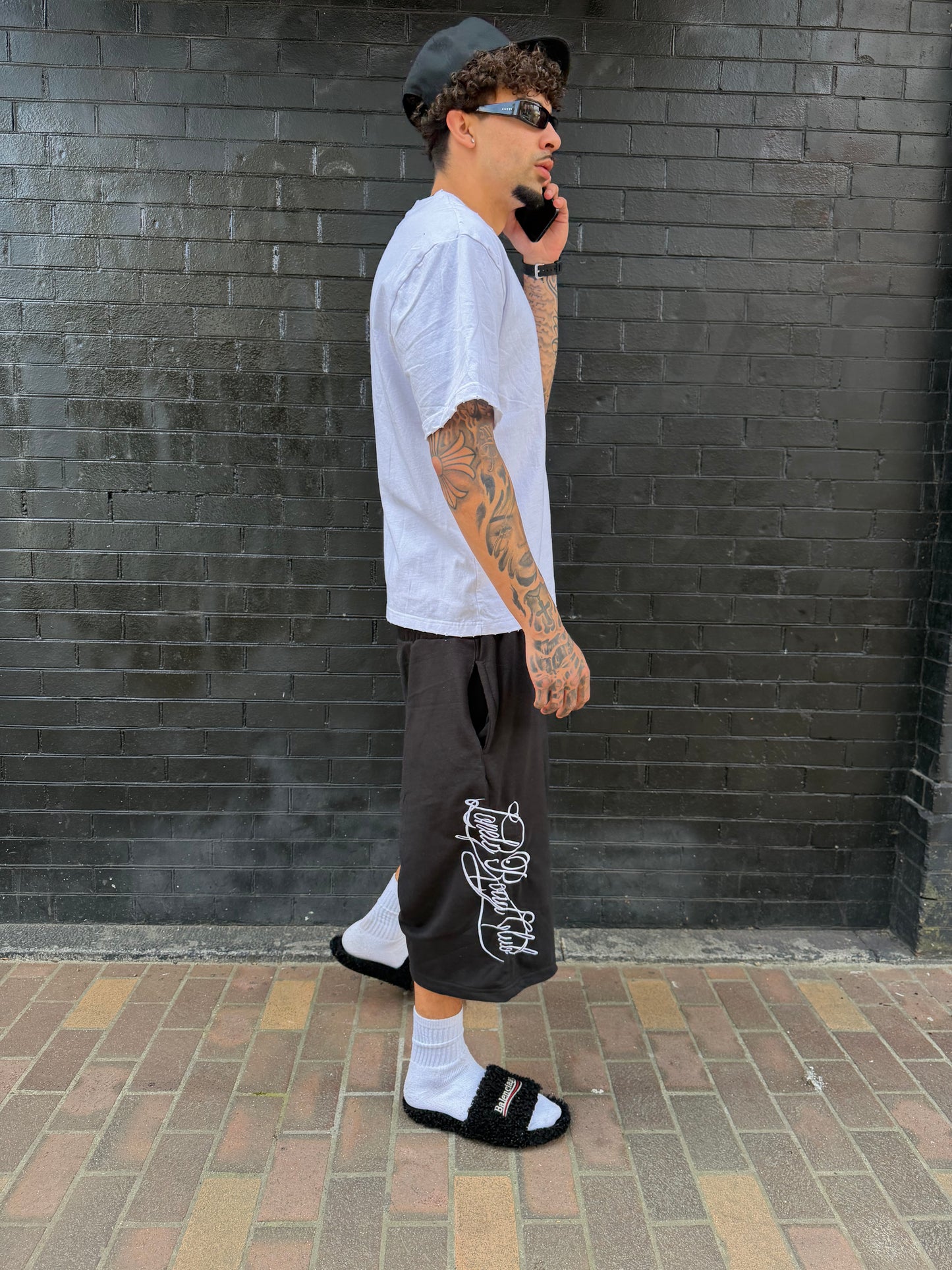 BAGGY FRENCH TERRY EMBROIDERD SHORTS BLACK