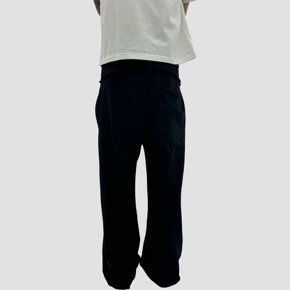 BLACK BAGGY LAYERED WAIST SWEATPANTS