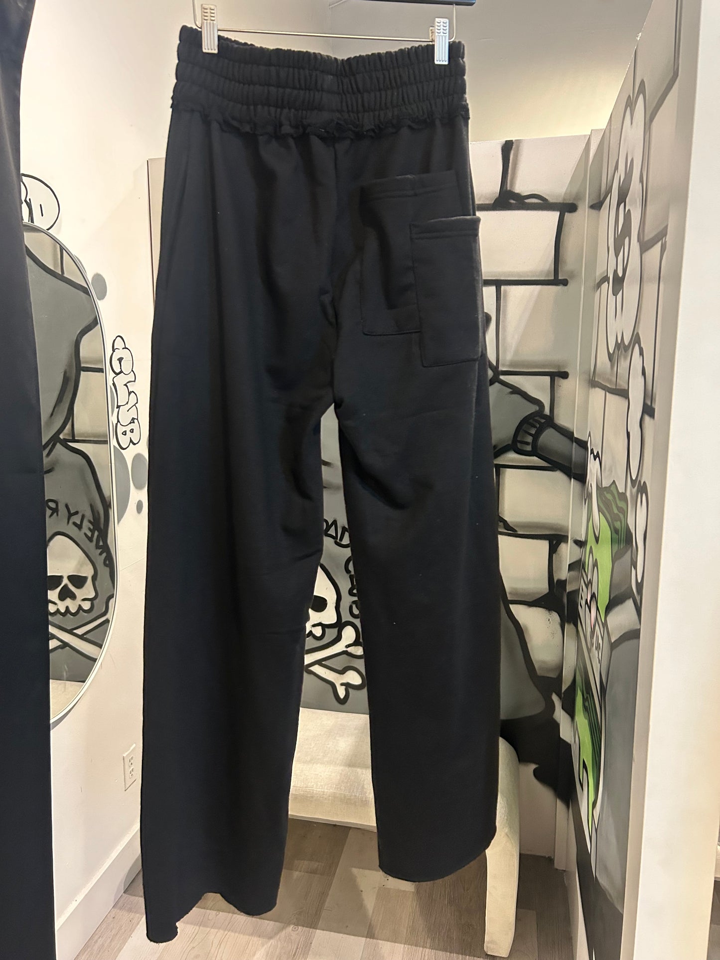 BLACK BAGGY LAYERED WAIST SWEATPANTS