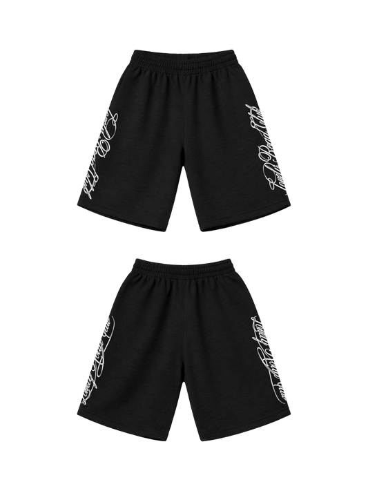 BAGGY FRENCH TERRY EMBROIDERD SHORTS BLACK
