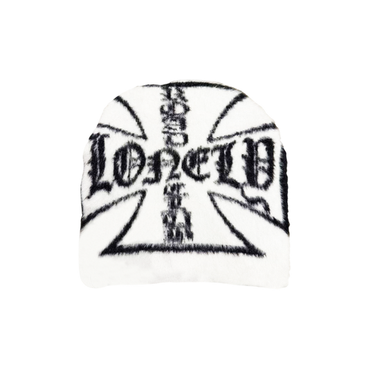 MOHAIR CROSS BEANIE WHITE