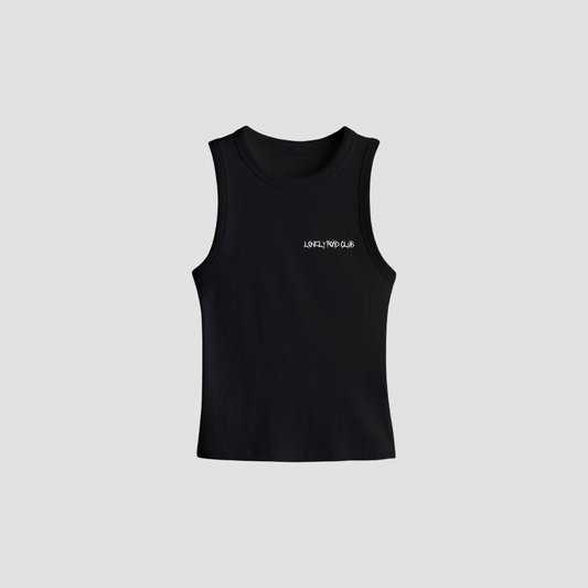 EMBROIDERED WAFFLE TANK TOP BLACK