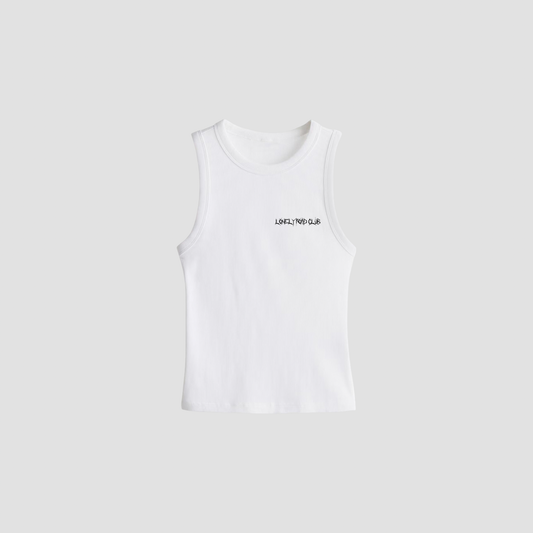 EMBROIDERED WAFFLE TANK TOP WHITE