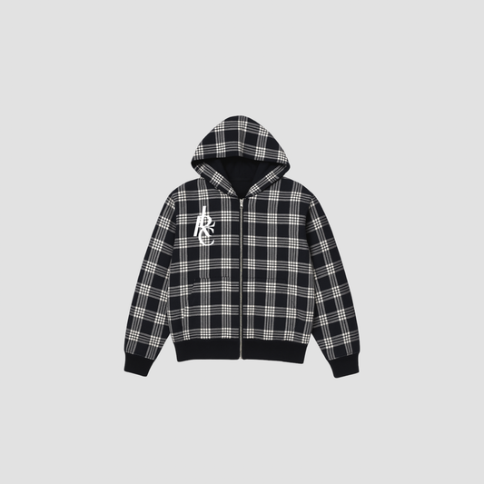 PLAID ZIP-UP HOODIE BLACK