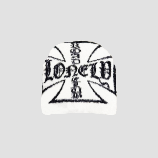 MOHAIR CROSS BEANIE WHITE