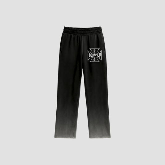 EMBROIDERED CROSS BAGGY SWEATPANTS WASHED BLACK