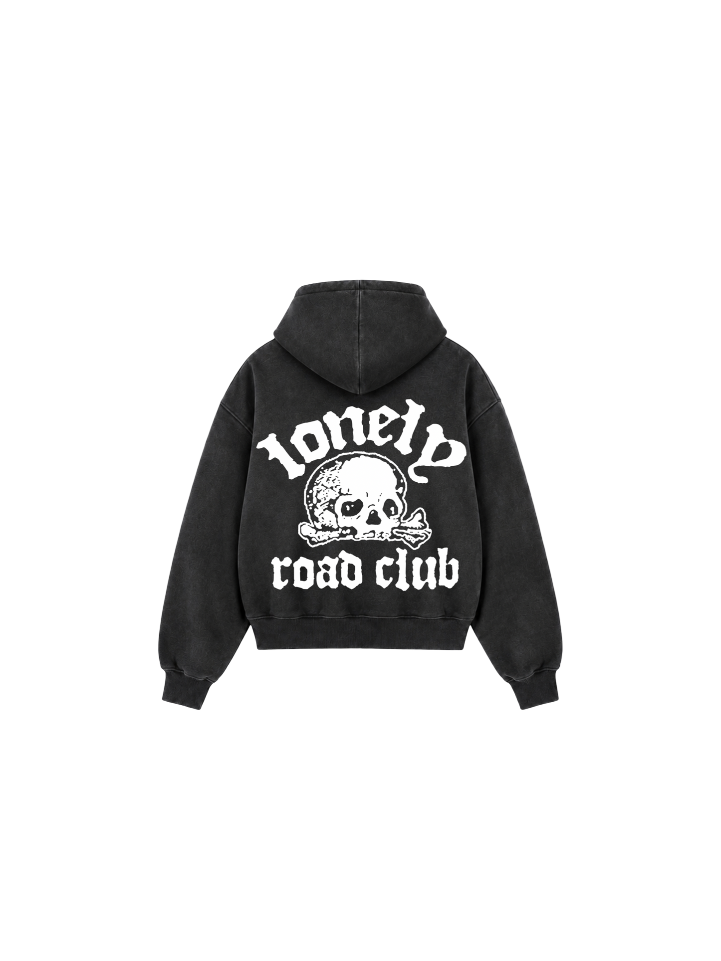 SKULL ZIP UP HOODIE WASHED BLACK