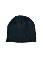 BLACK KNIT EMBROIDERED SCRIPT BEANIE