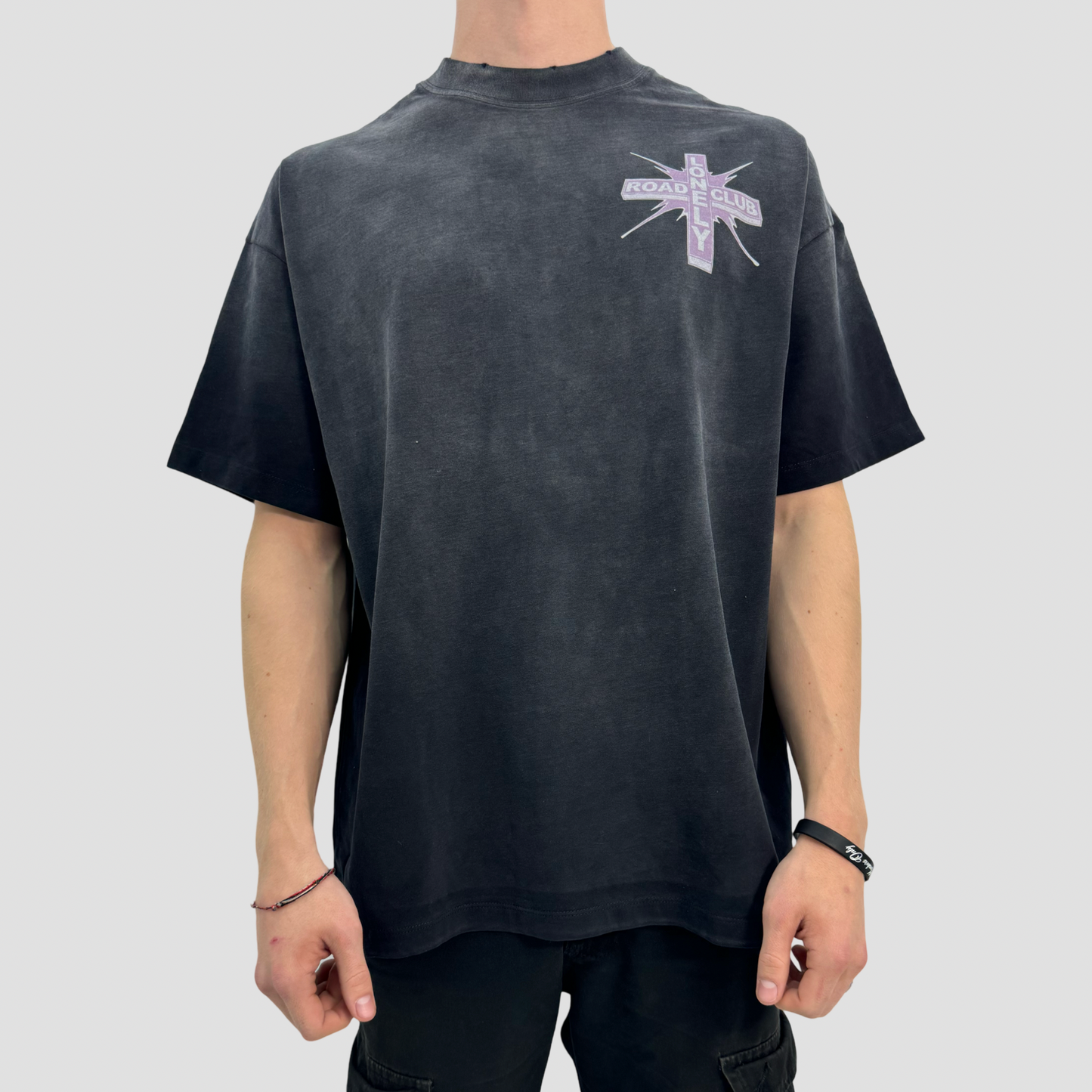 PURPLE CROSS WASHED T-SHIRT BLACK