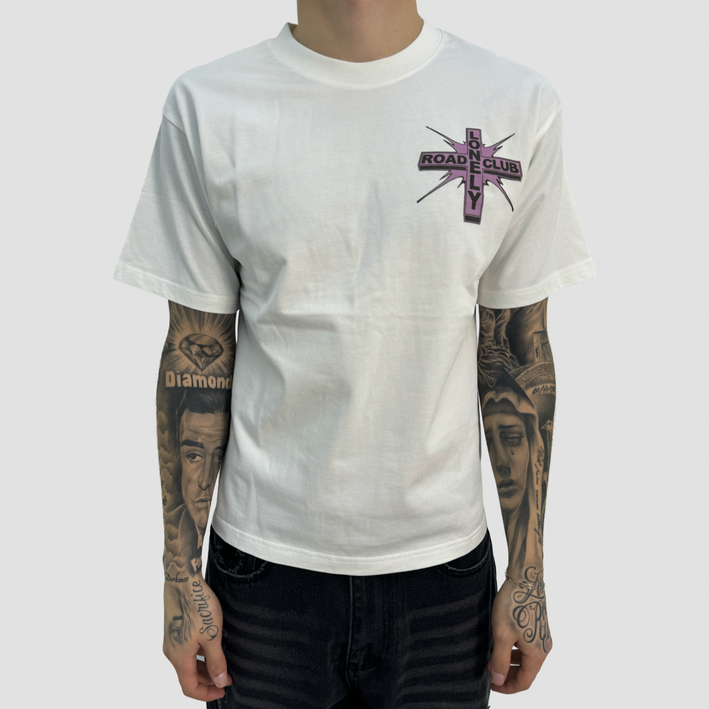 PURPLE CROSS WHITE T-SHIRT