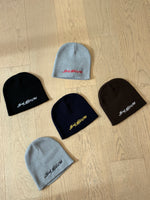 NAVY KNIT EMBROIDERED SCRIPT BEANIE