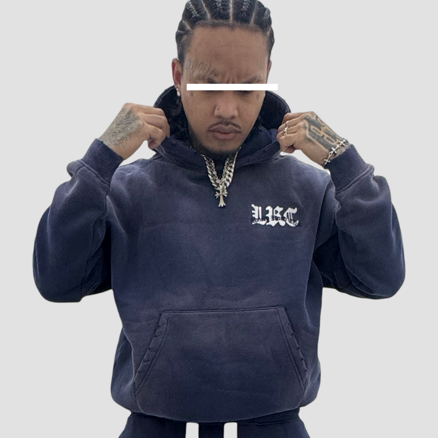 NAVY WASHED EMBROIDERED LRC PULLOVER HOODIE