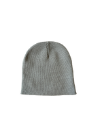 GREY KNIT EMBROIDERED SCRIPT BEANIE